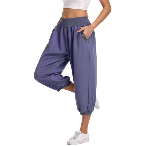 Dilgul Womens Capri Crop Pants Casual Cargo Sweatpants Lounge Loose Fit Drawstring Waist with Pockets
